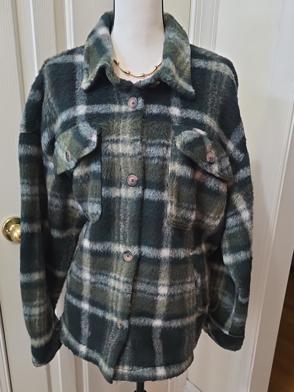 ARIZONA JEAN CO JUNIORS PLUS GREEN & BLUE PLAID FLANNEL SHIRT JACKET XXL